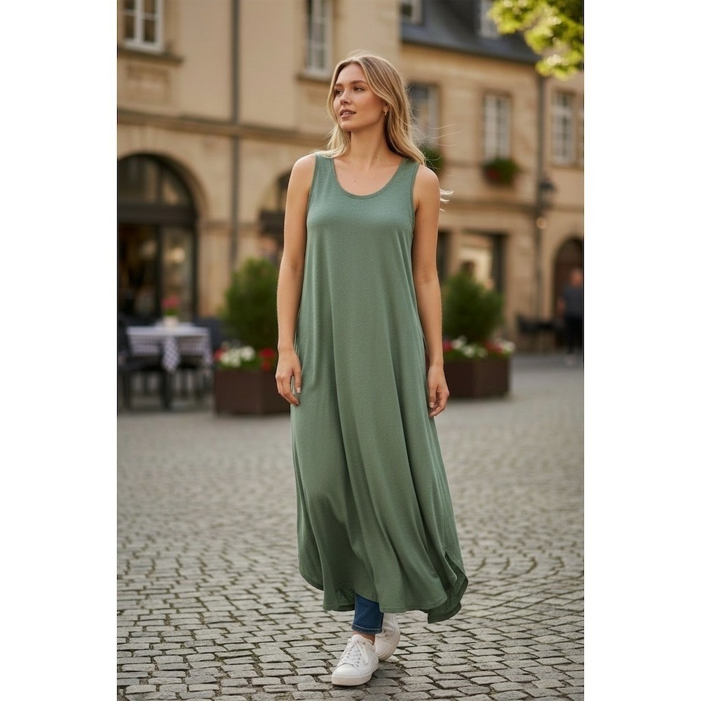 Aerie Tank Dress Womens Petite S Sage Green Scoop Neck Midi Sleeveless relaxed